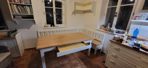 1. Jídelní sestava - rohová lavice se stolem s bukovou deskou - PražskýTruhlář.cz jídelní sestava